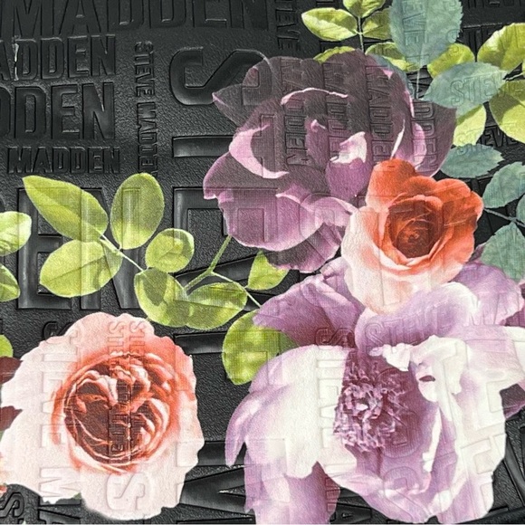 Steve Madden Black Floral Logo Printed Chain Strap Crossbody Roses Shoulder Bag - Picture 3 of 15